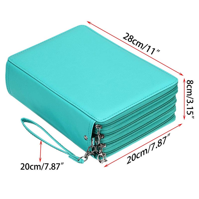 BTSKY 200 Slots Colored Pencil Organizer - Deluxe PU Leather Pencil Case Holder With Removal Handle Strap Pencil Box Large for Colored Pencils Watercolor Pencils (Green) - Image 5